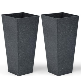 Ultym 28" Large Tall Square Planters (Set of 2), V-Shaped Black Terrazzo Planter Boxes, Durable & Weatherproof for Garden, Patio, Porch or Indoor Use