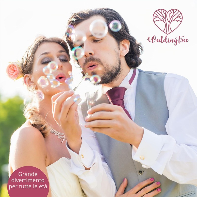 WeddingTree Bolle di Sapone per Matrimonio 24 Flaconcini con Manico
