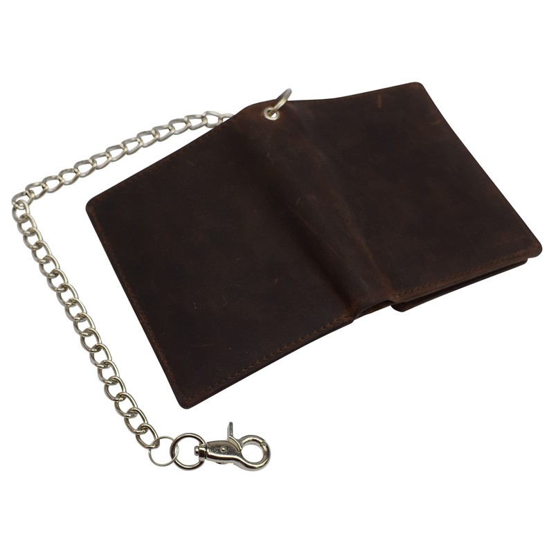 MARSHAL Men's Chain Biker Vintage Leather RFID Blocking European Style
