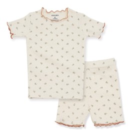 AVAUMA Baby Boys Girls Pajama Set 6M-10Y Kids Cute Toddler Snug fit Flower Pattern Design Pjs Cotton Sleepwear Ruffled Shirring (Lulu_Short Ivory 8 Years)