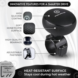 FOURING Large Universal Steering Wheel Spinner Knob - Sleek Black Finish | Effortless Steering for Cars, SUVs, Trucks, Tractors, Boats & More