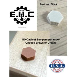Cabinet Door Soft Bumper Pads/ 110 Urethane Foam Bumpers per Package/Choose Your Color(Brown or Cream) Peel and Stick/Many uses/Prevent Scratching/quieting/by E.H.C. (Cream, 3/8" Hexagon 1/8 Thick)