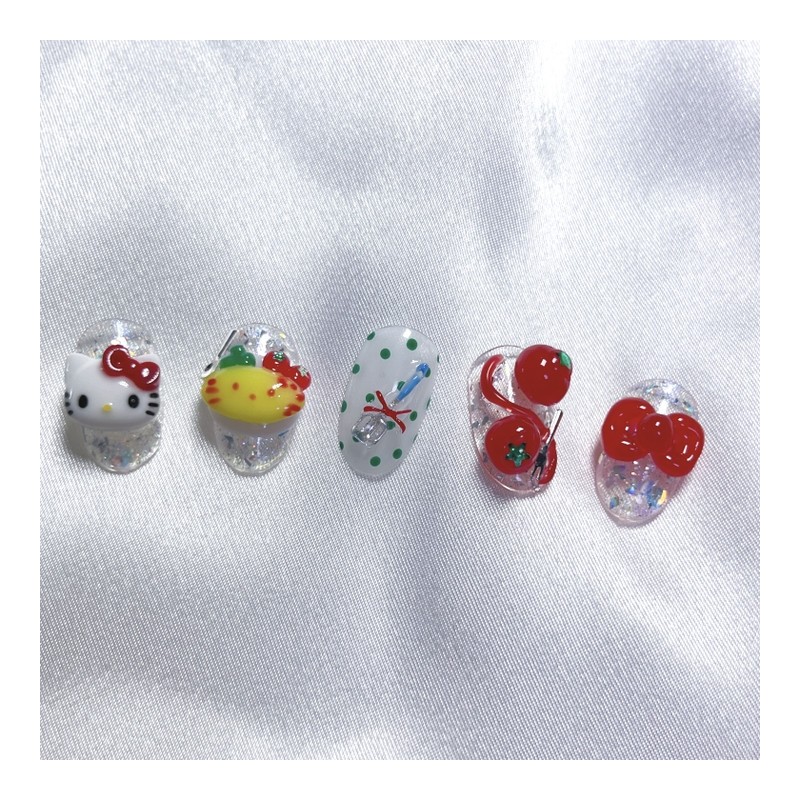 [Premium handmade embossed nail] Omelet Rice Cat - Stiletto /