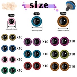BENBO Glitter Safety Eyes, 100Pcs Plastic Glitter Eyes with Washers Stuffed Animal Eyes Crochet Eyes for Doll Bear, 3 Sizes