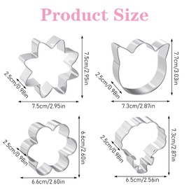 Ouligay 4PCS Flower Cookie Cutter Set Flower Stainless Steel Cookie Cutters Shapes Daisy Tulip Bouquet Sunflower Baking Tool for Homemaking Cookie Molds