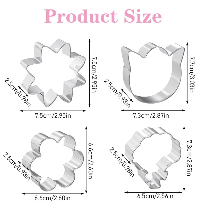 Ouligay 4PCS Flower Cookie Cutter Set Flower Stainless Steel Cookie