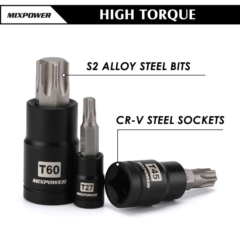 MIXPOWER 32PCS Torx Bit Socket Set, 14 Star Bits (T8-T70)&