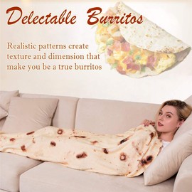 Jorbest Burritos Blanket, Tortilla Blanket for Adults and Kids, Double Sided Funny Food Blanket Adult Size, Novelty Gifts for Teens, 285 GSM Soft Flannel Taco Blanket, 71 inches Yellow