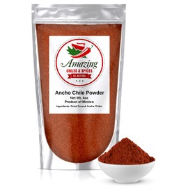 Ancho Chile Pepper Powder Ground (4oz) – Natural and Premium. Great For Recipes Like Mexican Mole, Sauces, Stews, Salsa, Meats, Enchiladas. Mild to Medium Heat, Sweet & Smoky Flavor.