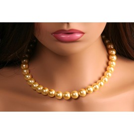 Golden Yellow South SeaShell Pearl 12mm AAA Quality Layering Necklace with Strong Magnetic Ball Clasp Necklace (18")