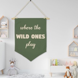 Where the Wild Ones Play Wall Hanging Pennant Flag, Playroom Wall Decor, Wall Decor for Nursery Baby Kids Girl Boy Teen Bedroom Playroom