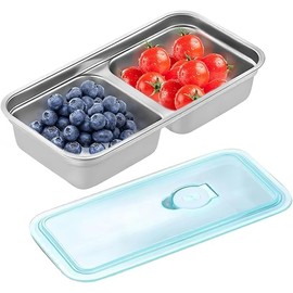 Plato de salsa de 2 secciones de acero inoxidable, bandeja pequeña para condimentos para sumergir, salsa de soja de sushi, aderezo de ensaladas, antideslizante y duradero para cocina, restaurantes