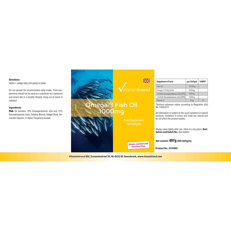 Omega-3 Fish Oil 1000 mg - 365 Softgels for 1