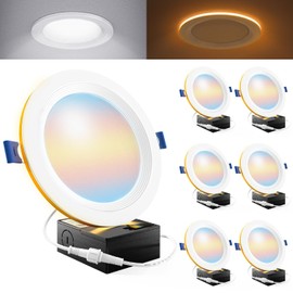 Sunco 6 Pack 6 Inch LED Recessed Light with Night Light, Flush Mount Ceiling Light, Baffle Trim Slim Can Lights, 1500 LM, Selectable CCT 2700K/3000K/4000K/5000K/6000K, Dimmable, 14W=100W ETL.