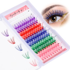 Amabro Coloured Eyelash Extensions, 120 Pieces, 14 mm, 16 mm, Mixed Eyelash Cluster DIY Eyelash Extension D Curls Individual Cluster Eyelashes, DIY Eyelash Extension, Mixed 6 Colours