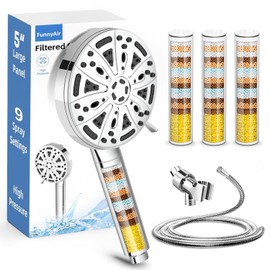 Filtered Handheld Shower Head, 9 Spray Modes High Pressure, 3 Replacement Filters Included, Hard Water Softener 20-Stage Filtration, Remove Chlorine, Relieve Dry Itchy Skin, 3 Filters-Chrome