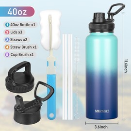 MEZMUT Insulated Water Bottle with Straw&3 Lids 40oz Stainless Steel Water Bottles Sports Metal Water Bottle Double Walled Vacuum Insulated Bottles Thermos Leak-Proof Travel Thermal (Gradient Blue)