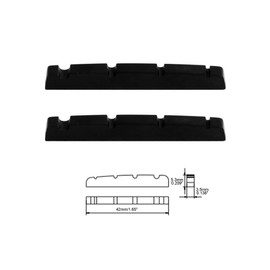 Metallor 4 String Graphite Bass Guitar Nut Pre-Slotted Top Nut Flat Bottom 42mm x 5.3mm x 3.5mm Compatible with Fender PB Bass Guitar Parts Replacement Set of 2Pcs Black.