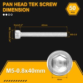 DTGN M5-0.8x40 Socket Head Cap Screws Bolts - 50Pack - Good for Road Bicycle, Mountain Bike, Auto, Motorcycle - 304 Stainless Steel Hex Head Metric Screws - Silver