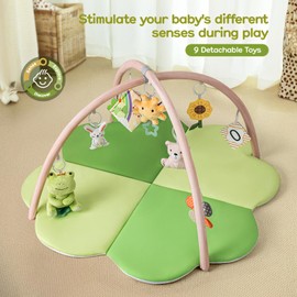 Baby Play Mat, Baby Play Gym with 6 Detachable Toys, Tummy Time Mat Promote Motor Skills & Sensory Development Mat, Newborn Infant Activity Mat