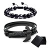 Pulsera Lynnette Cuero Obsidiana Hombre Ajustable 21cm Pack 2