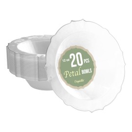 Exquisite Fancy Plastic Bowls Disposable Bowls 12 Oz Bowl Set Of 20 Disposable Soup Bowls Plastic Serving Bowls Perfect Plastic Ice Cream Bowls or Plastic Salad Bowls - Clear - Silver Rim