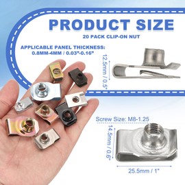 PATIKIL U-Style Clip-On Nut, 20 Pack M8-1.25 Regular Extruded U-Nut U-Type Fasteners Hardware Nuts 304 Stainless Steel for Automotive Metal Cars Motorcycles, Silver