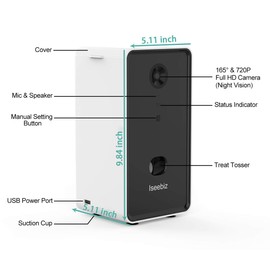 Iseebiz Smart Pet Camera Treat Tossing Dog Treat Dispenser 2-Way Audio Communication and 720P Night Vision APP Control Designed for Dogs and Cats