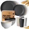 Teivio 16-Piece Kitchen Plastic Wheat Straw Dinnerware Set, Service for