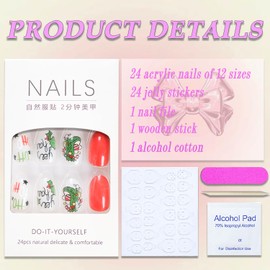 Christmas Press on Nails Short Almond Winter Fake Nails Red Full Cover Cute cartoon Santa Claus False Nails with Designs Glossy Glue on Nails Acrylic Manicure Artificial Nails for Women Girls 24Pcs