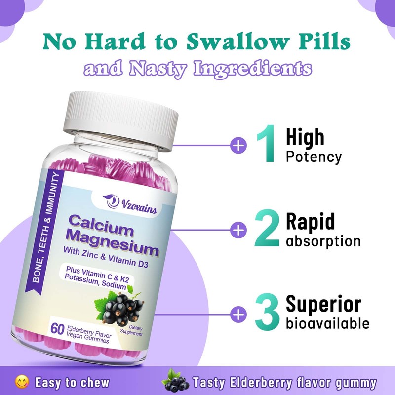 High Absorption Calcium Gummies, Sugar Free Calcium Magnesium Supplement with