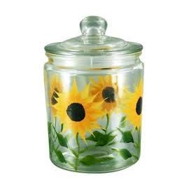Grant Howard Glass Jar Cannister Hand Painted Yellow Sun Flowers 68 oz