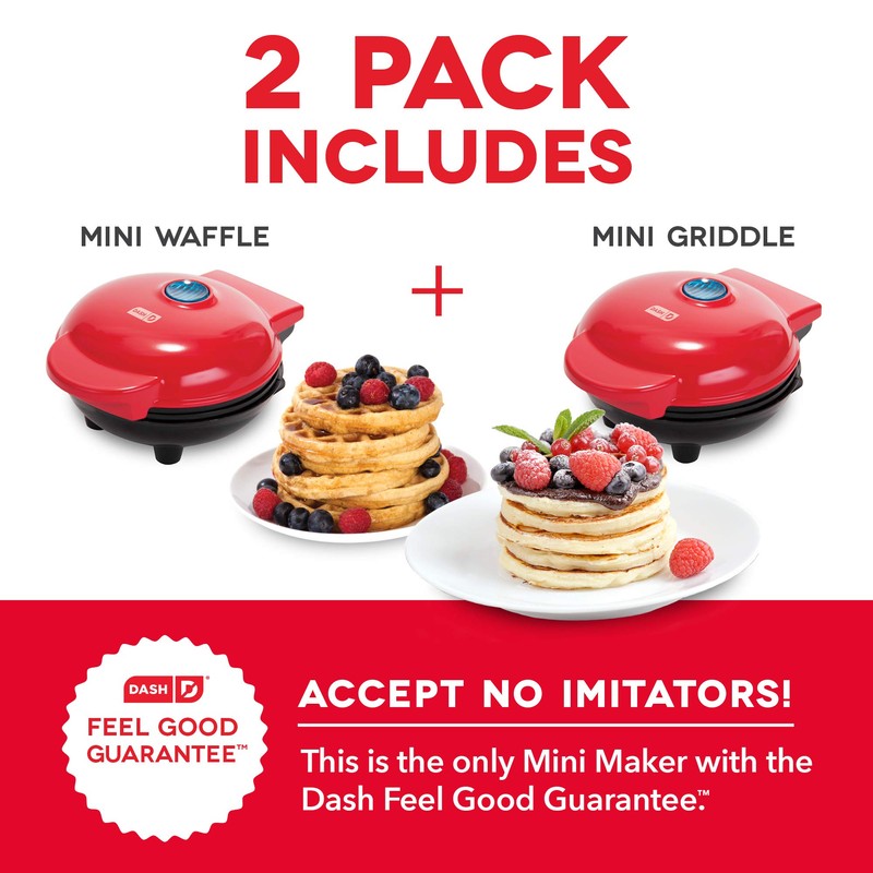 DASH Mini Maker Waffle Maker + Griddle, 2-Pack Griddle +