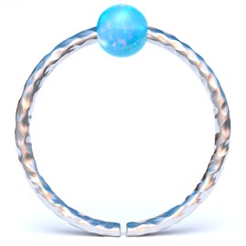 Cartilage Earring Hoop - 20G Sterling Silver helix piercing ear ring - Blue opal cartilage earring, silver cartilage hoop (Silver, Blue Opal)