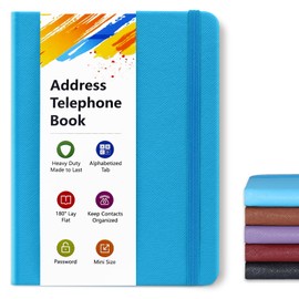 Small Address and Telephone Book with Alphabetical Tabs-Small Pocket Address Organizer Notebook, Keep Contact Safe Hardcover, Internet Login Book Journal Notebook for Home or Office, 6.1″×4.7″, Blue
