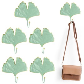 Pack of 5 coat hooks, coat hooks, gold in the shape of Ginkgo Biloba, wall hooks, gold for hanging coats, towels, towel hooks, suitable for bathrooms, kitchens, foyers and hallways.