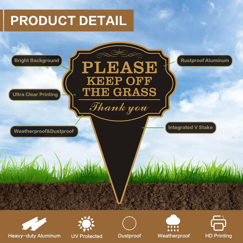 Double Sided Yard Sign, Stay Off Grass with Stake, 10"x14"