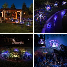 Melofo Solar Garden Lights Outdoor 2 Pcs 200 LEDs Upgrade Solar Fireworks Lamp with 8 Modes Solar Dandelion Starburst Lights Waterproof for Lawn Backyard Pathway Flowerbed Christmas Party-Multicolor
