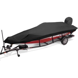Boatpro Trailerable Boat Cover 14-16ft with Outboard Motor Cover, 900D Fade Resistant Marine Canvas Waterproof Boat Covers for 14 feet 15ft 16' Foot V-Hull Bass Boat Tri-Hull Runabout Boat, Black