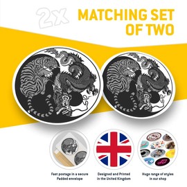 2 x 7.5cm Vinyl Stickers (bw) - Yin Yang Tiger Dragon Chinese Karate 40037