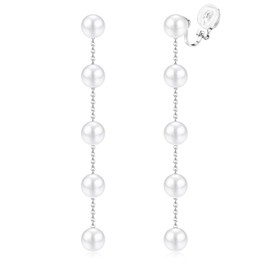 Kakonia 14K Gold Plated Clip on Pearl Earrings for Women Long Dangle Pearl Drop Earrings Non Pierced Pearl Ear Clips Jewelry for Wedding Bridal Gifts-LS