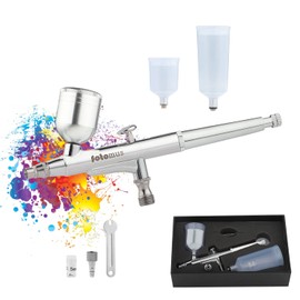 Airbrush, 0.02 inch (0.5 mm), Large Diameter, Double Action, 3 Paint Cups with Spare Nozzle, Handpiece, 7cc, 20cc, 40cc, Gravity Type, Separated Type, Plastic Model, Paint, Hobby, Silver