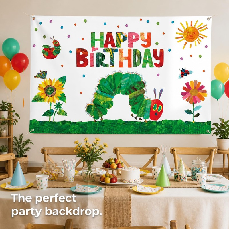Caterpillar Birthday Decoration Backdrop, Cartoon Caterpillar Party Banner