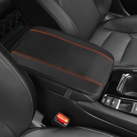 Lyxheth Car Armrest Storage Box Mat, Car Arm Rest Cover, Waterproof Armrest Cover Center Console Mat, Fiber Leather Embossing Car Center Console Accessories Fit for Most Cars (Black & Orange)