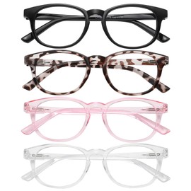 Przene Reading Glasses for Women Men Oval Blue Light Blocking Readers with Spring Hinge 4 Pack 2.0
