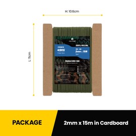 Kamu Synber 2 mm Paracord 15 m 100% Nylon Rope Tear-Resistant Cord with 1 Core Type I All-purpose Rope for Crafts, Outdoor, Camping, Survival Load Capacity 45 kg Army Green