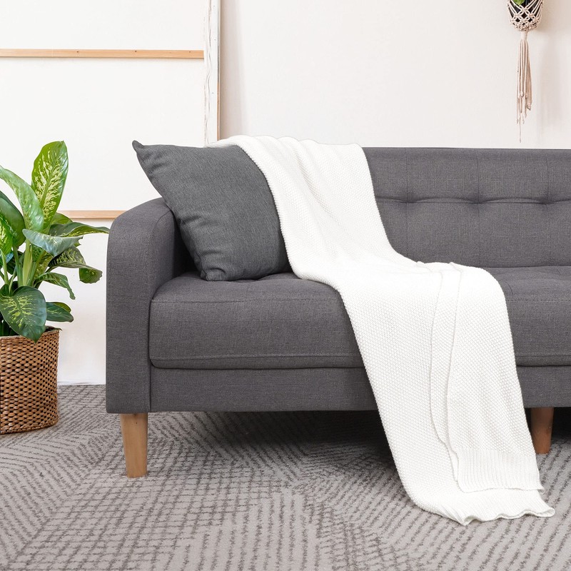 PiccoCasa 100% Cotton Knit Throw Blanket,Solid Lightweight Decorative Throws and