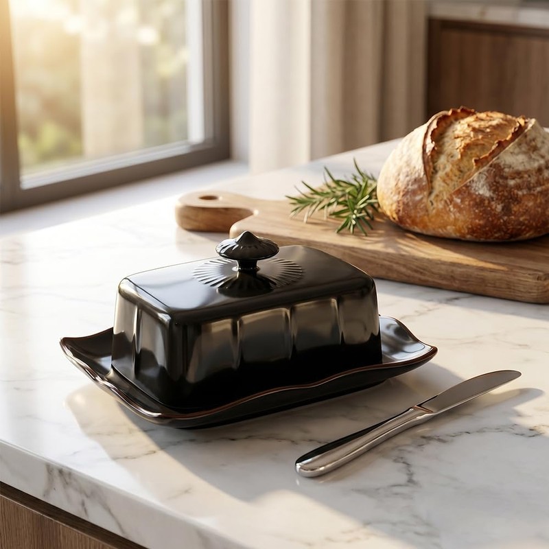Porcelain Butter Dish with Lid for Countertop, Farmhouse Butter Holder