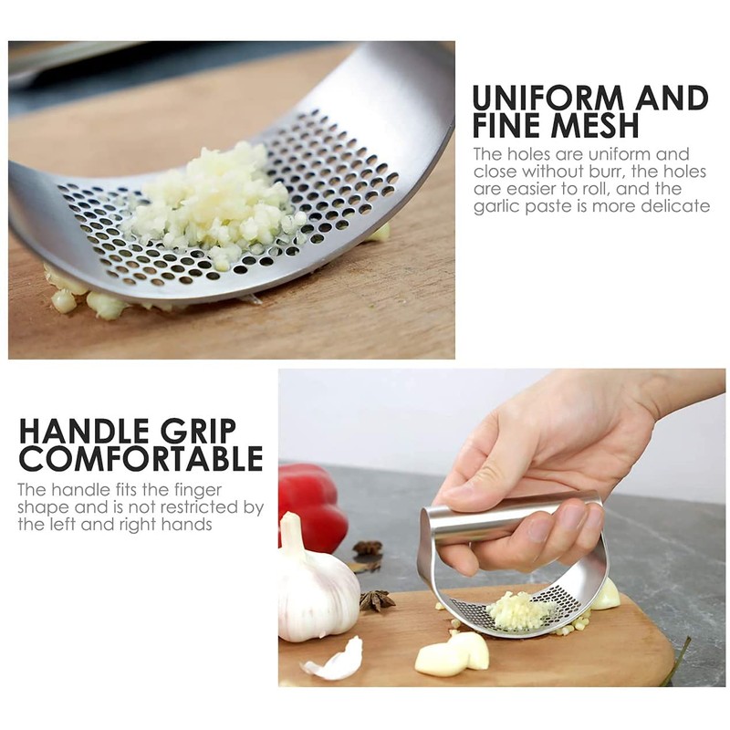 Stainless Steel Garlic Press Garlic Crusher Curved Shaped Presser and