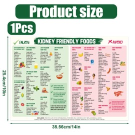 BOXOB Kidney Friendly Food Chart Magnet for Refrigerator, 14x10in Magnetic Diet List Chart Nutritional Food List Poster for Kidney Friendly Healthy Eating Guide